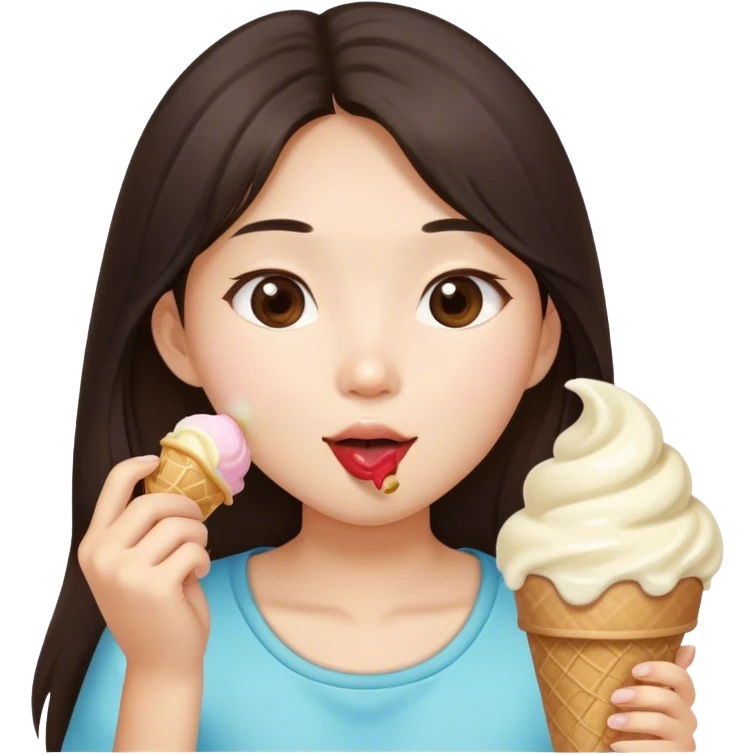 Long hair Asian brunette girl ice cream  emoji