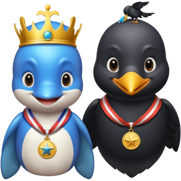 A delfin with e medal and a crow king emoji