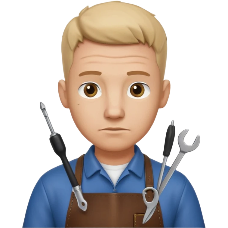 professional locksmith portrait, head and shoulders only, serious focused expression, leather apron collar, small lockpick tools visible, 3D cartoon, mobile game icon style, clean background, no text, no watermark
 emoji