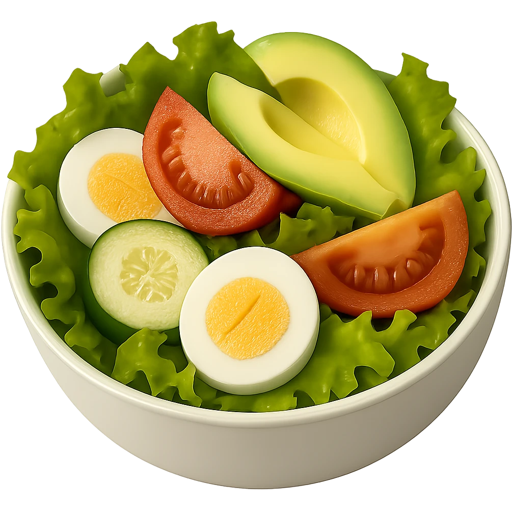 Add sliced boiled egg to the salad, keeping the style clean and simple with no background. emoji