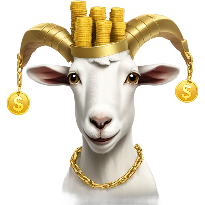 A Goat with gold chains and money and a cap  emoji