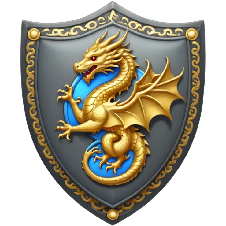 make a grey shield with a gold draging circling a japanese symbol colores emoji