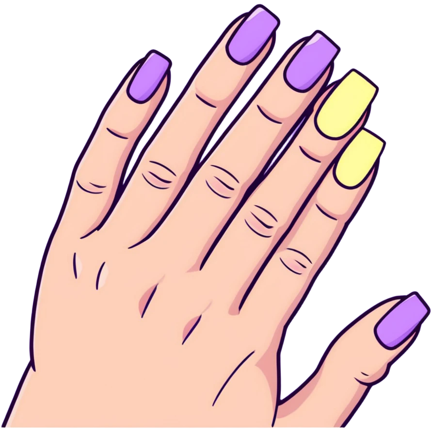 lilac pastel manicure with short nails emoji