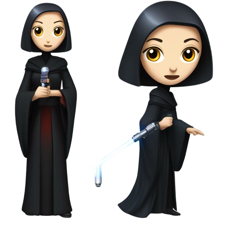 Jedi teen Morticia Addams flying a red and blue Zephyr-J powered by an imperial speeder emoji