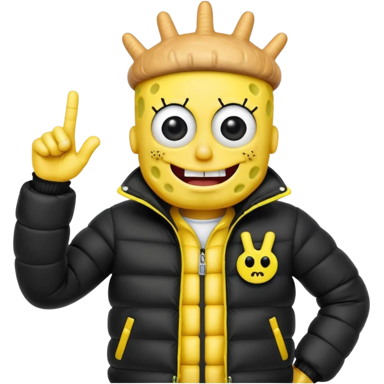 SpongeBob with a puffer jacket sticking up the middle finger emoji