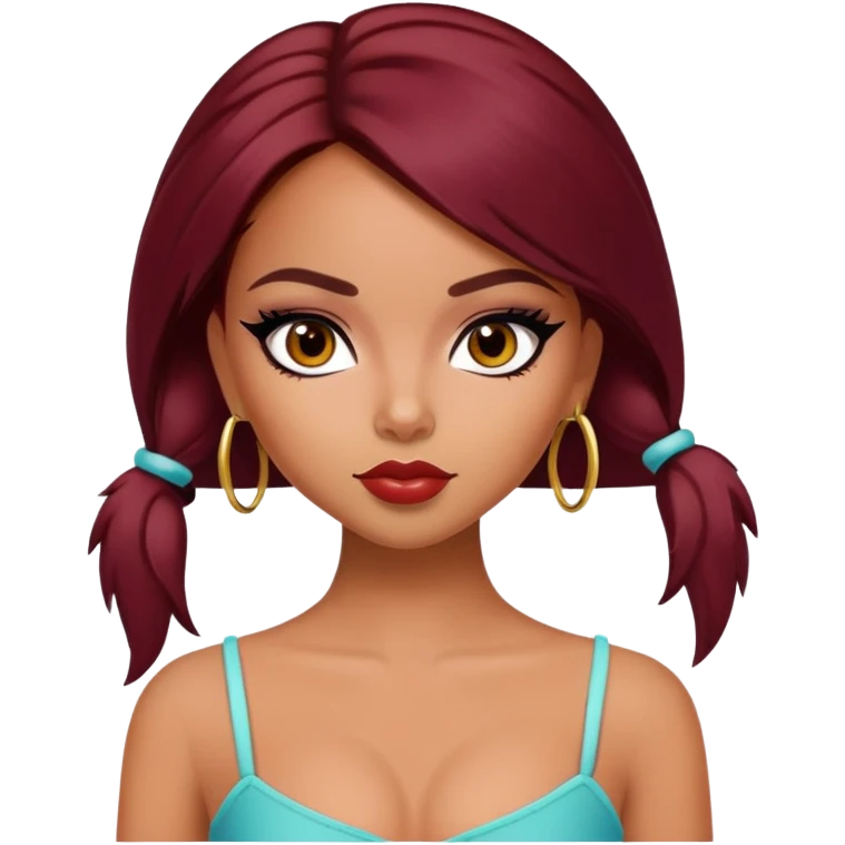 pretty bratz girl, latina, dark red hair,  brown eyes, black eyeliner, tan skin emoji