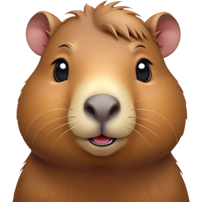 Cinematic Cute Capybara Portrait Emoji, Head tilted playfully and inquisitively, with a delightfully fluffy, rounded form accented by soft, inviting fur and round, sparkling eyes full of charm, Simplified yet irresistibly adorable features, highly detailed, glowing with a warm, friendly glow, high shine, affectionate and lively, stylized with a touch of whimsical cuteness, soft glowing outline, capturing the essence of a mischievous yet loving capybara that feels like it could tumble out of the screen into your arms! emoji