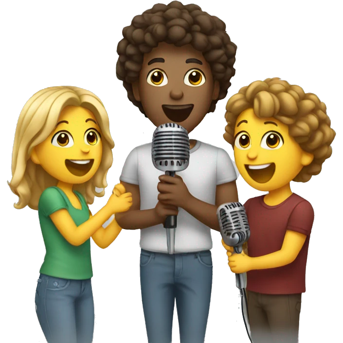 friends singing song with mic emoji