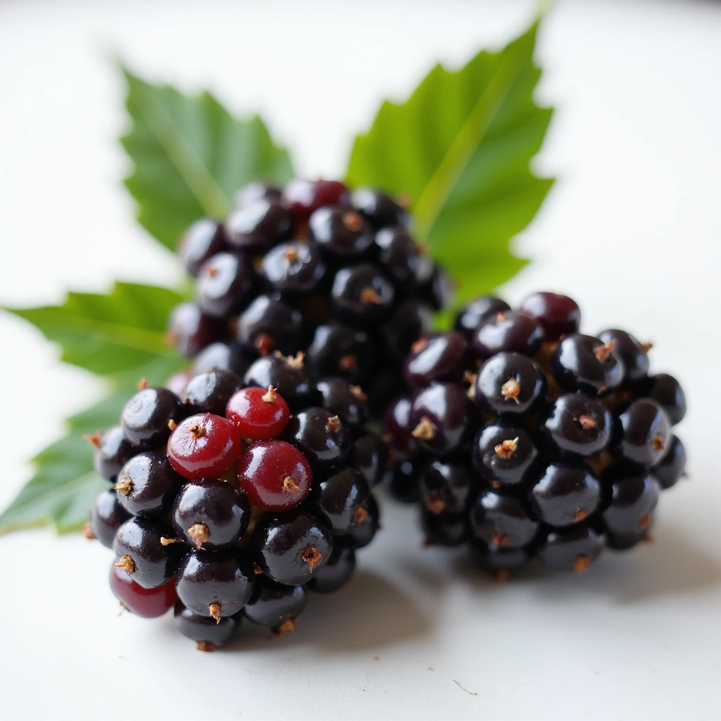 sweet blackberries, realistic and juicy, with leaves emoji
