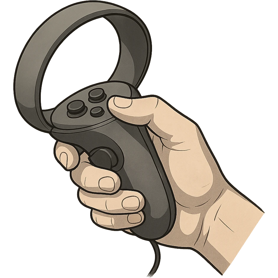 close-up of a hand holding VR controller, general illustration style emoji