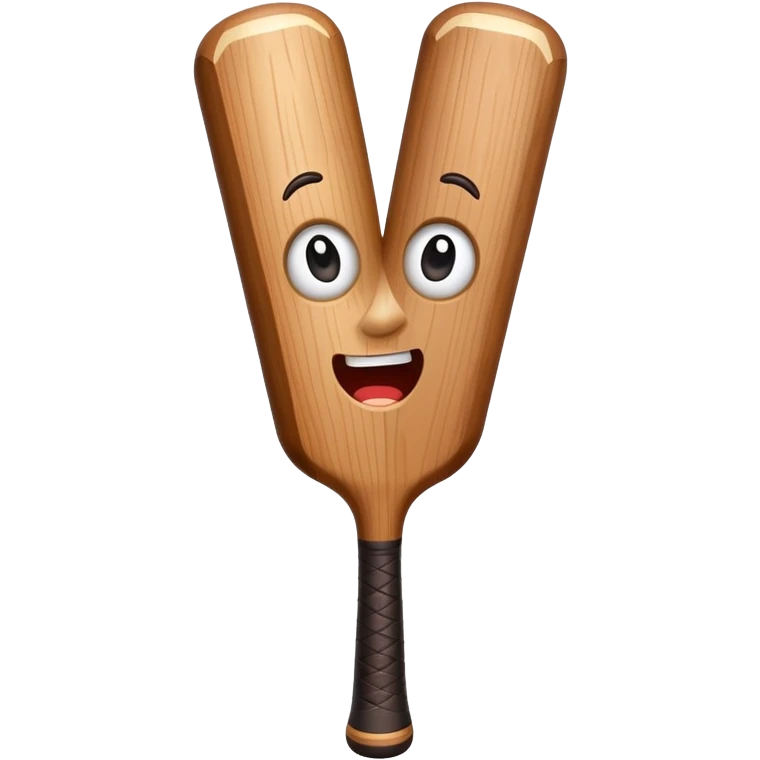 Brown wooden baseball bat character with a tiny surprised face emoji