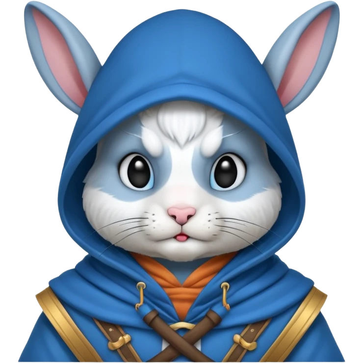 rabbit warrior with hood, blue emoji