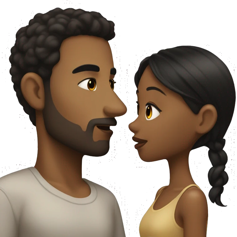 Tan man with black hair kissing brown girl long black hair  emoji