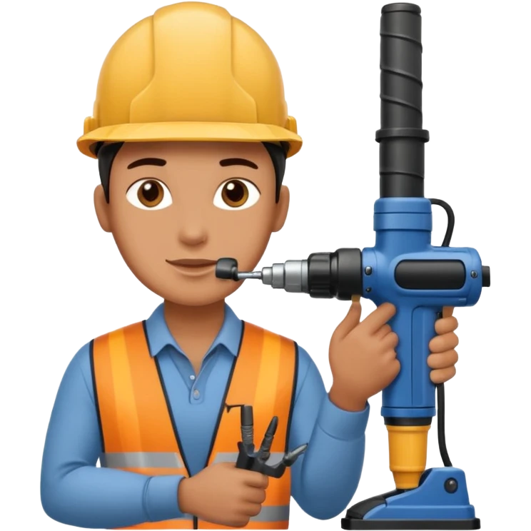 emoji of a human operator who's drilling a panel. cartoon style emoji