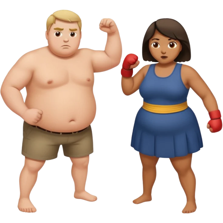 Fat tall white man and slim short mixed race girl fighting  emoji