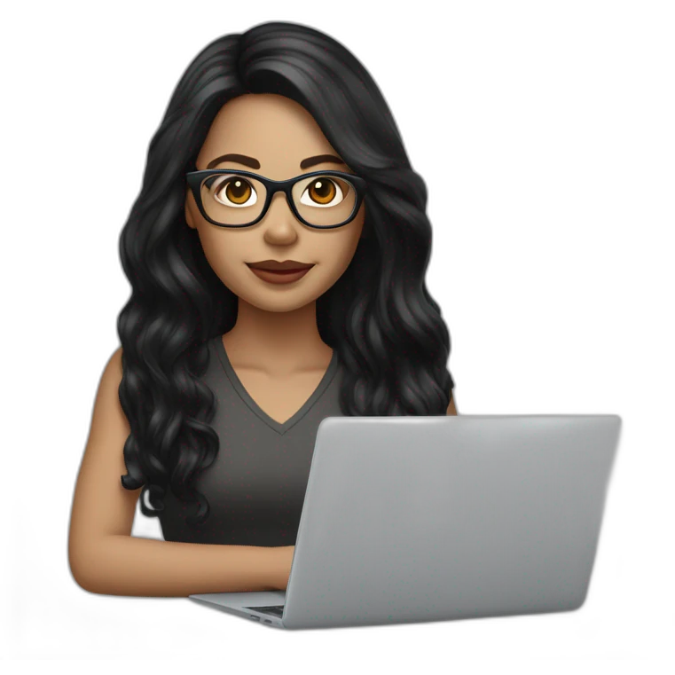 woman light skin long black hair square glasses on laptop emoji
