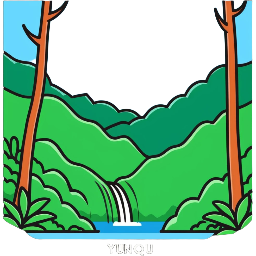 El Yunque rain forest with cute animals and bright green plants emoji