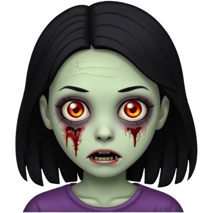 girl zombie with black hair and black background emoji