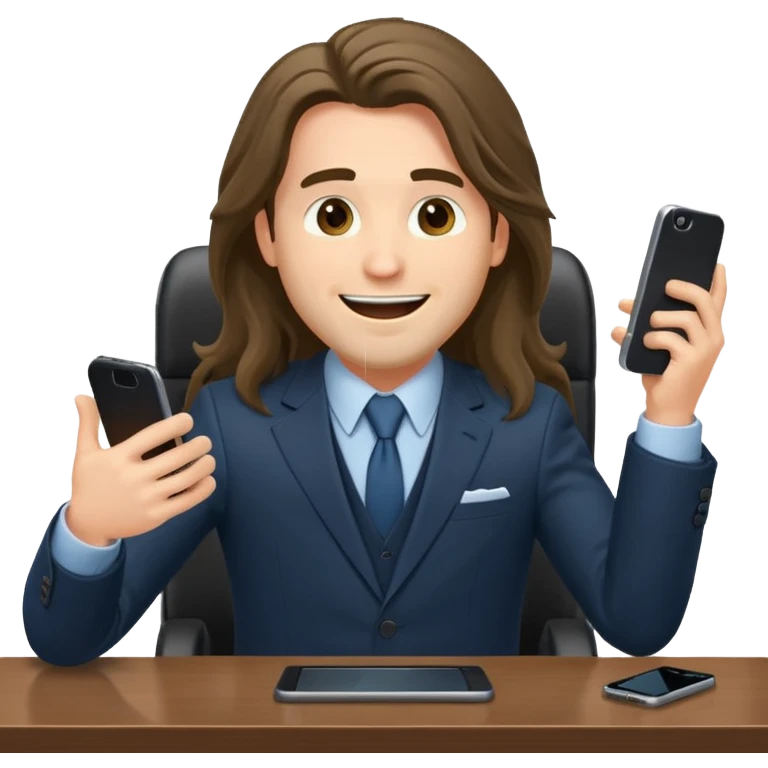 office-boss-suit-excited-phone-desk-long-haired-man emoji