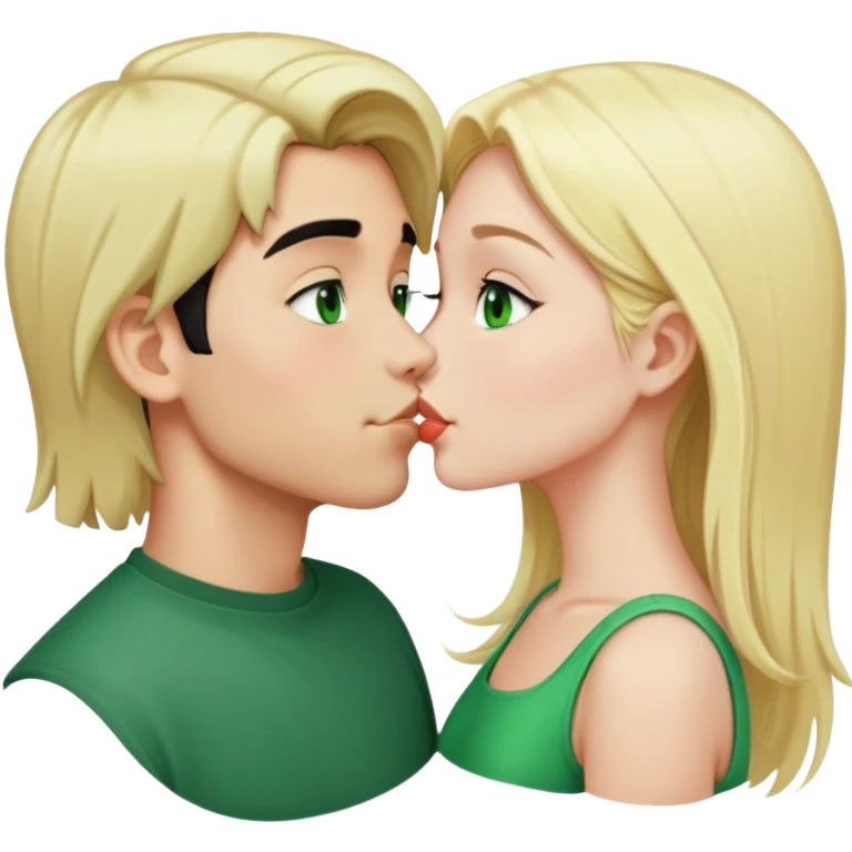 Kissing couple of boy with short black hair and green eyes and blonde girl with long hair emoji