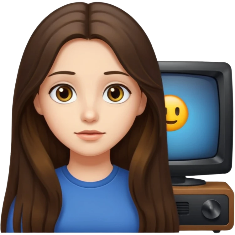long haired brunette girl hazel eyes watching tv emoji