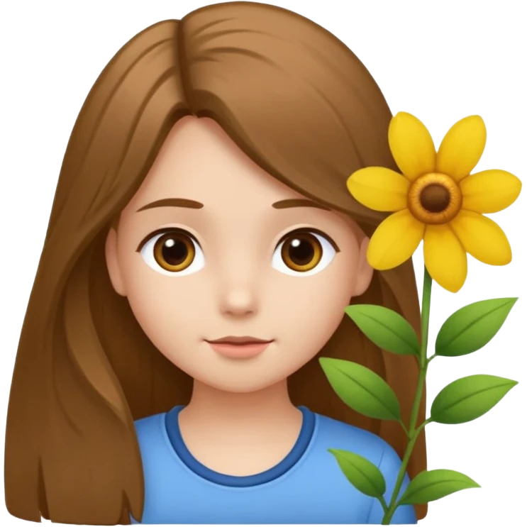 Ein braunhaariges Mädchen (glatte Haare ) mit einen Blume hinter dem ohr lange haare zur Seite kuckend Blume hinter dem rechten Ohr so das man es sieht zur Seite schauen soll das Mädchen  emoji