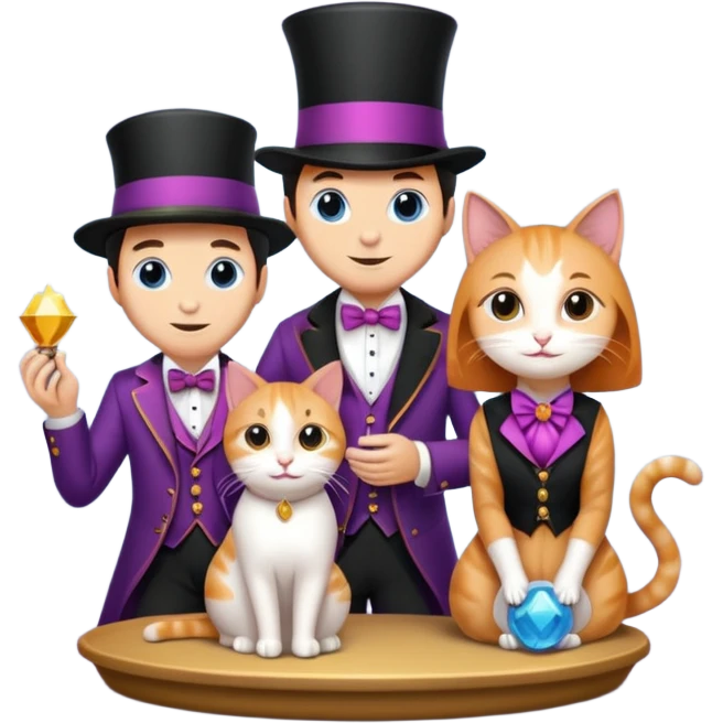 magician couple and their pet cat emoji