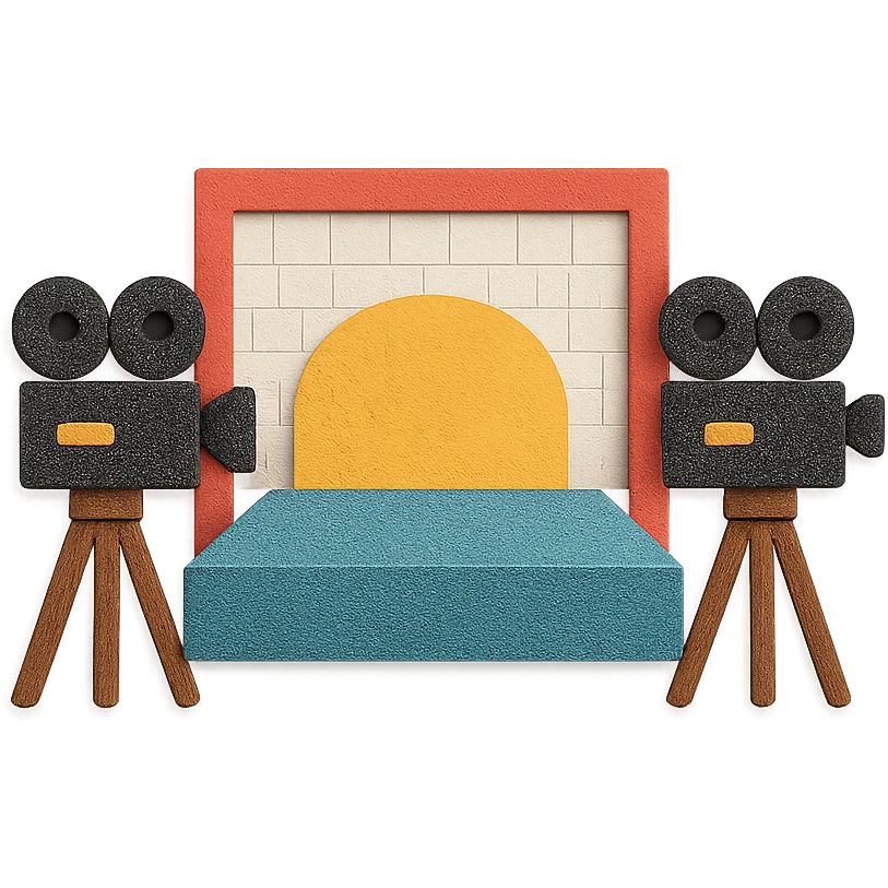 movie set with paper cutout look, cameras and stage emoji