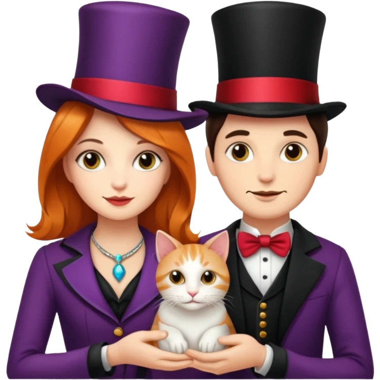 magician couple and their pet cat emoji