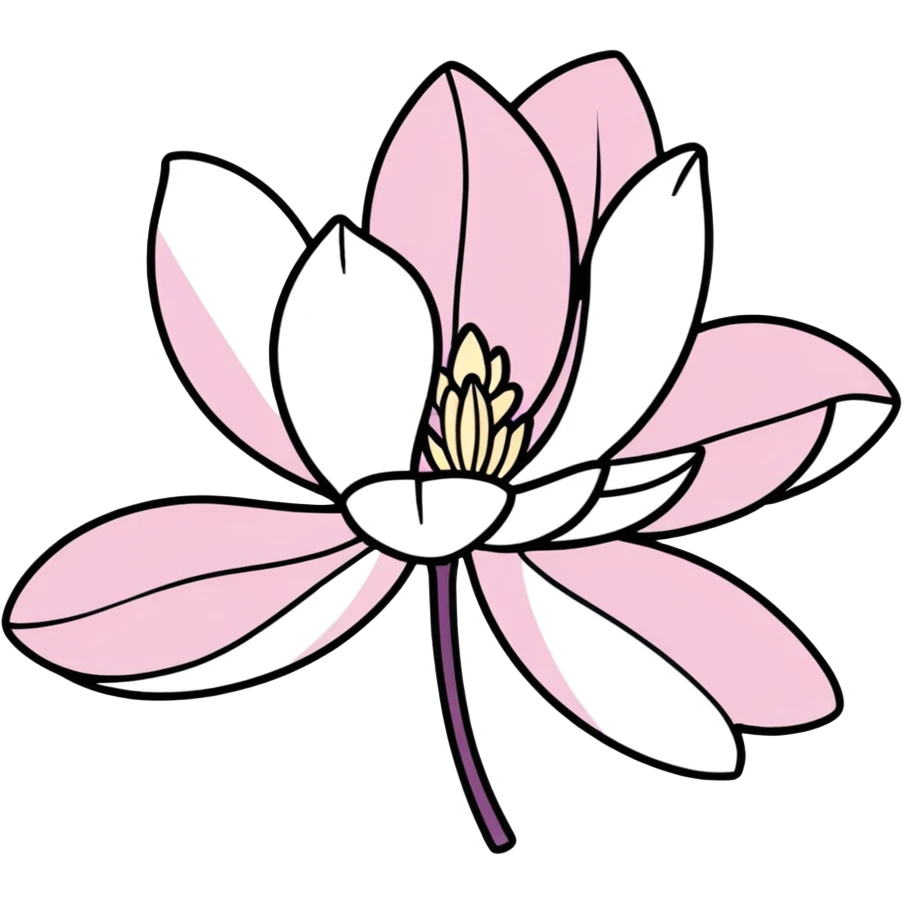 close-up of blooming magnolia flower with soft overlapping petals in shades of white pink and a hint of purple against a blurred natural background emoji