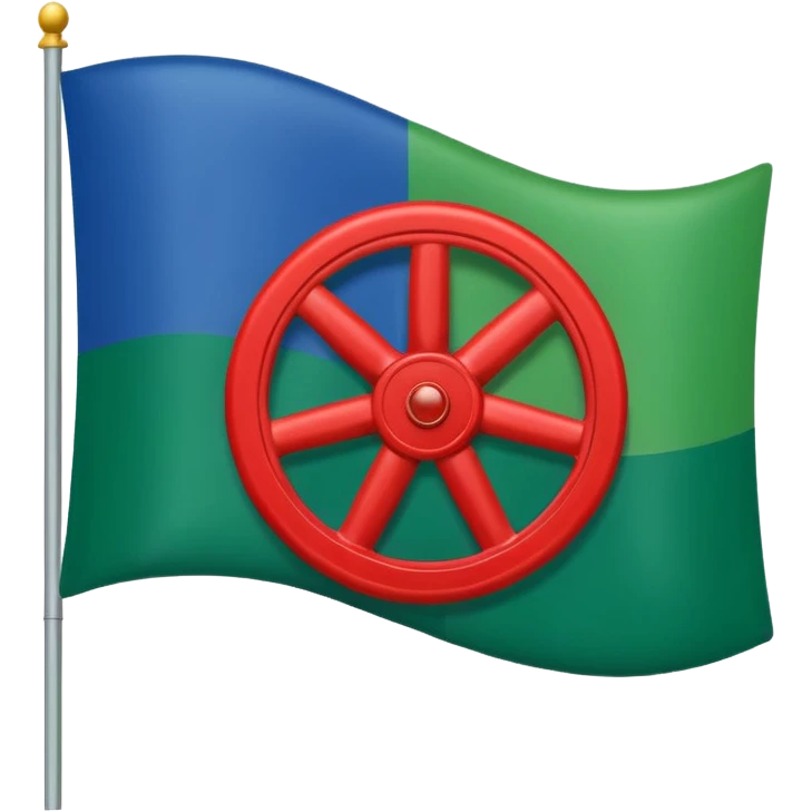 Emoji drapeau moitié à la verticale bleu en haut vert en bas avec une roue rouge au millieu  roue en plein millieu du drapeau emoji