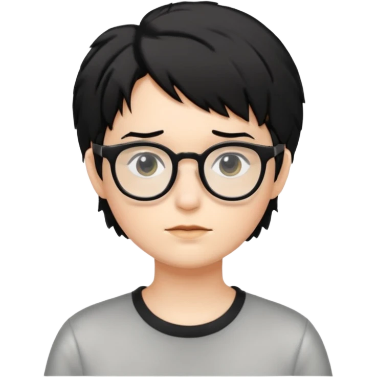 Cabelo bagunçado meio pequeno preto com cor de pele branca e com oculos emoji