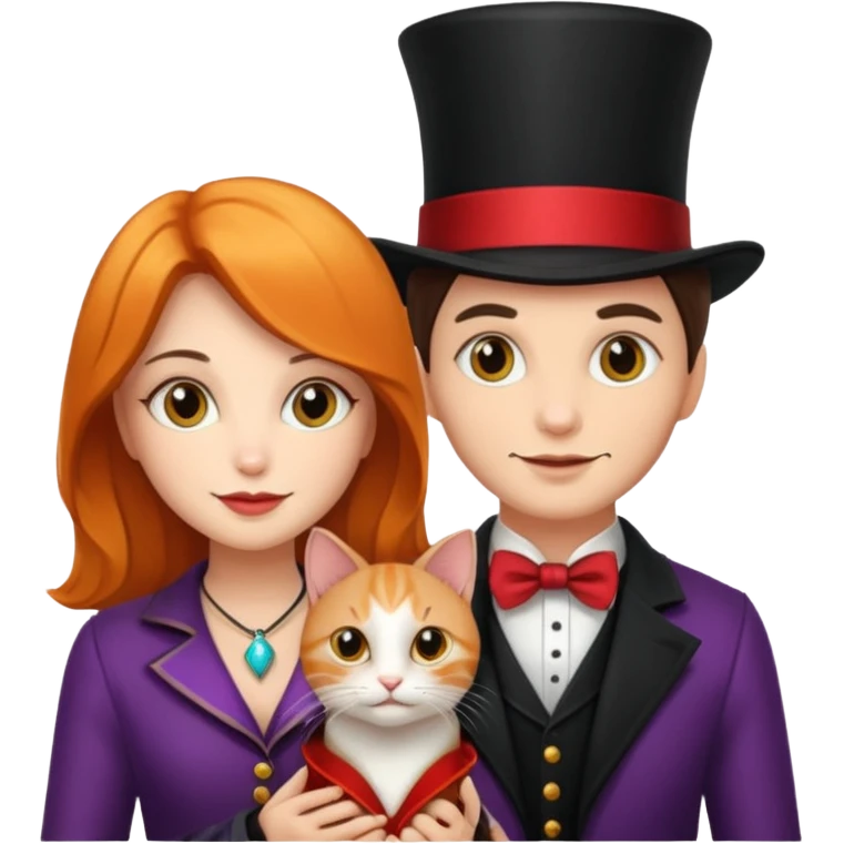 magician couple and their pet cat emoji