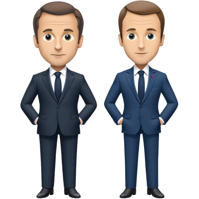 figures of Nicolas Sarkozy and Emmanuel Macron standing side by side, both with oversized heads and small bodies, wearing suits, highly recognizable faces, simplified details emoji