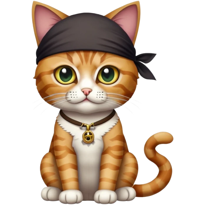 cat full body sitting wearing a pirate eye patch emoji
