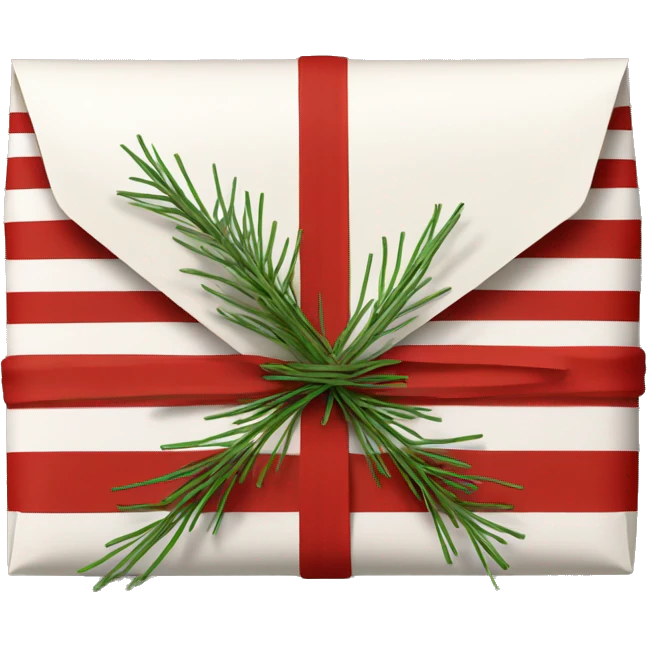 Red and white striped envelope, wrapped in twine with pine needle  emoji