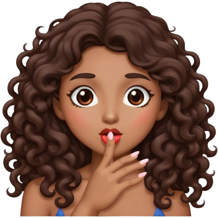 Brown woman with dark brown long curly hair blowing a kiss  emoji