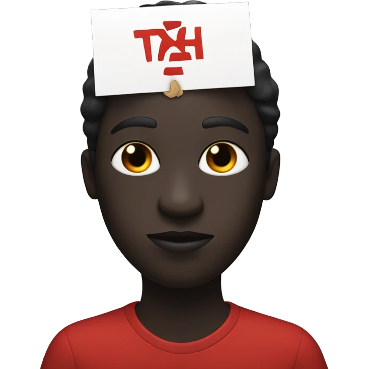a black figure with white eyes holding a sign above his head that says "TXH" in a red color emoji