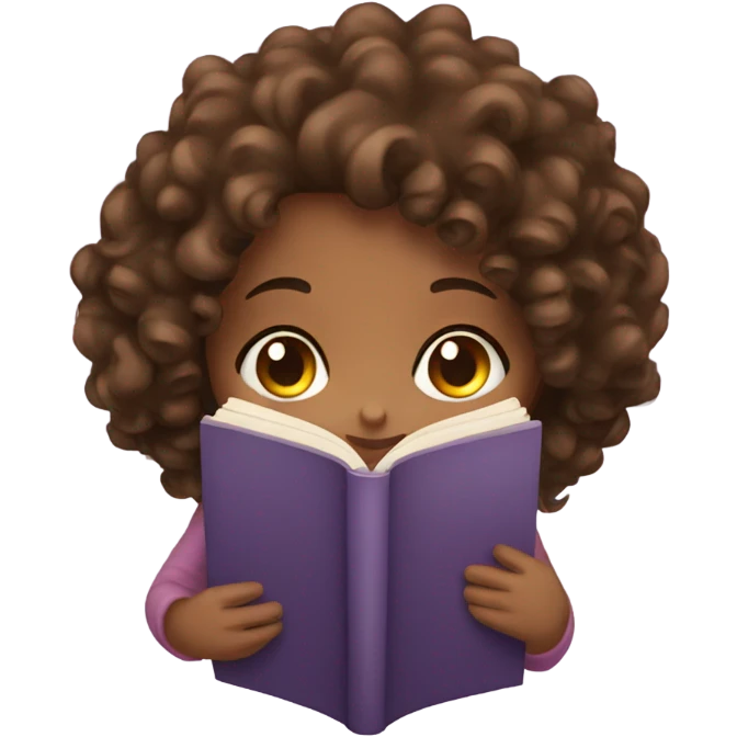  Brown curly hair girl Reading a book emoji
