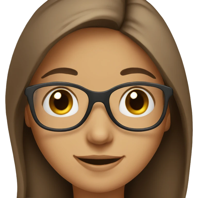 A girl from Dubai with brownish long hair wearing glasses smiling emoji