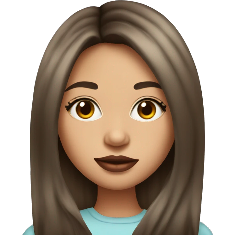 Beautiful brunette girl with curtain bangs and big lips emoji