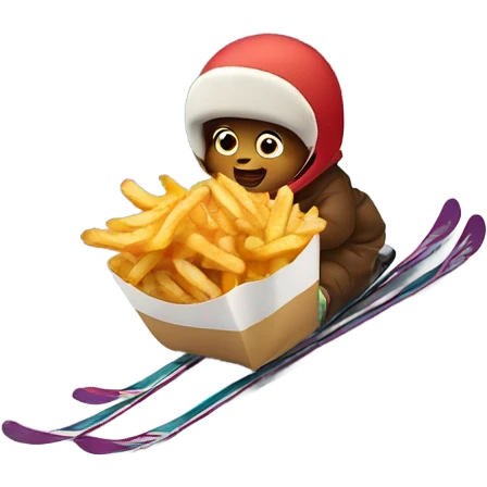 Baby skiing down mountain eating fries  emoji