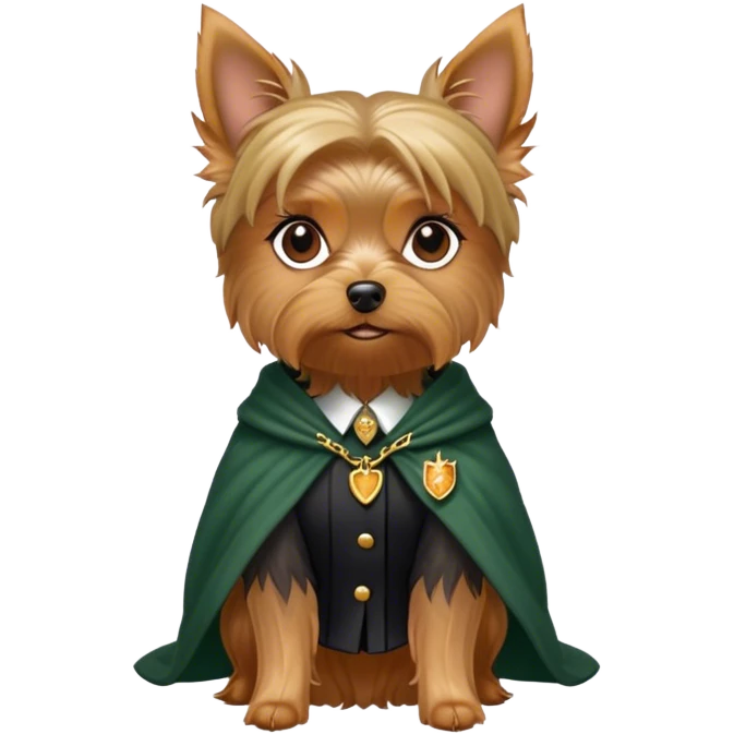 Yorkshire terrier female dog with Minerva McGonagall clothes emoji