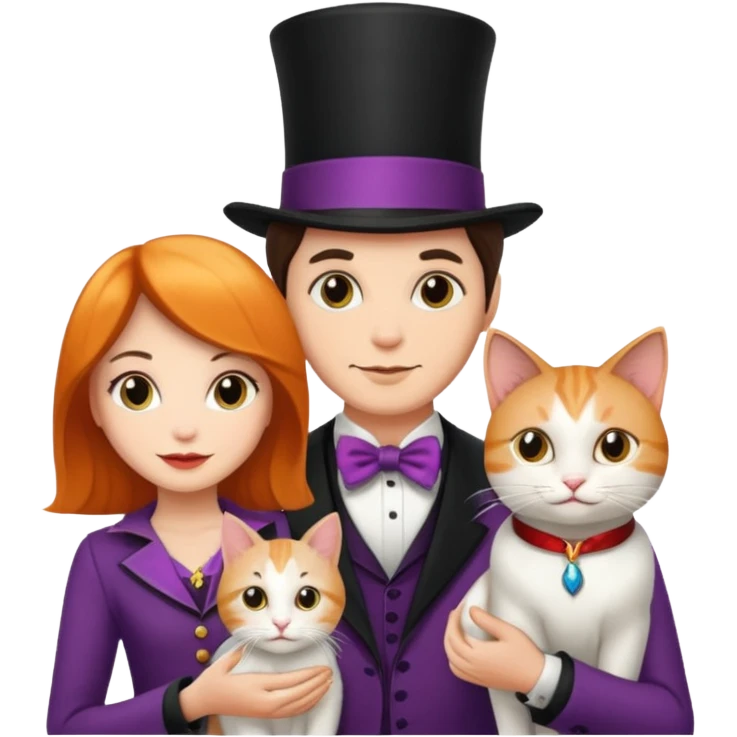 magician couple and their pet cat emoji