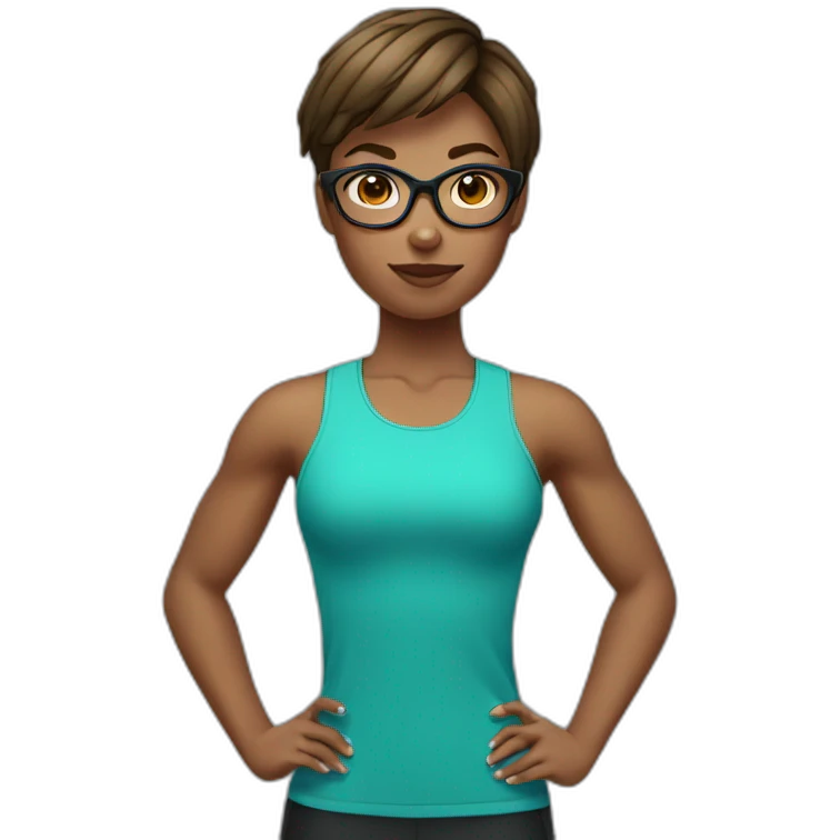 Sports Girl with short hair glasses and dumbbell emoji