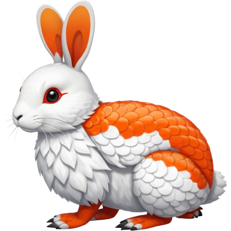 Rock Ptarmigan-Snowshoe-Hare-Koi-Fish-Pokémon-Fakémon-Animal-hybrid, full body, with red marking over eye emoji