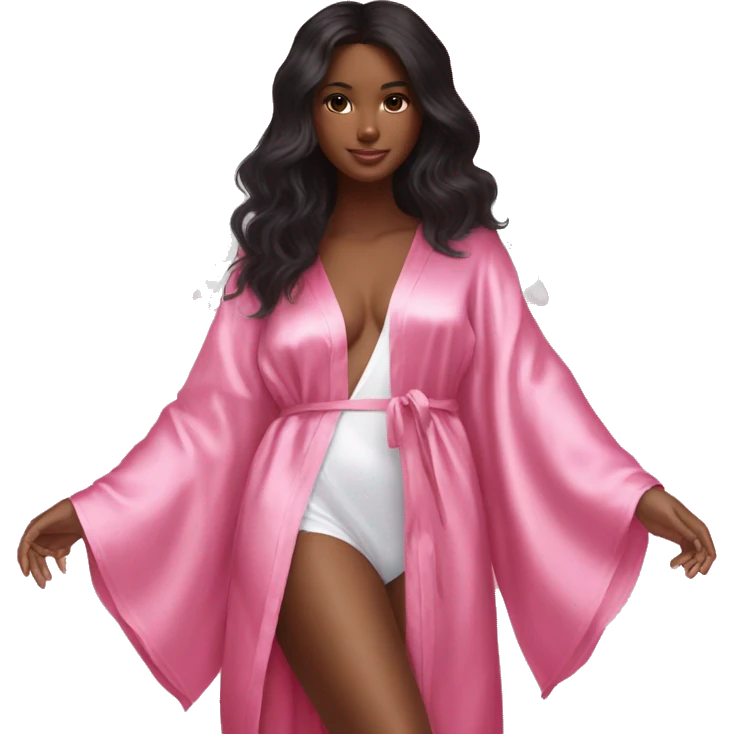 Black hair brown skin Victoria secret angel in pink silk robe with white angel wings emoji