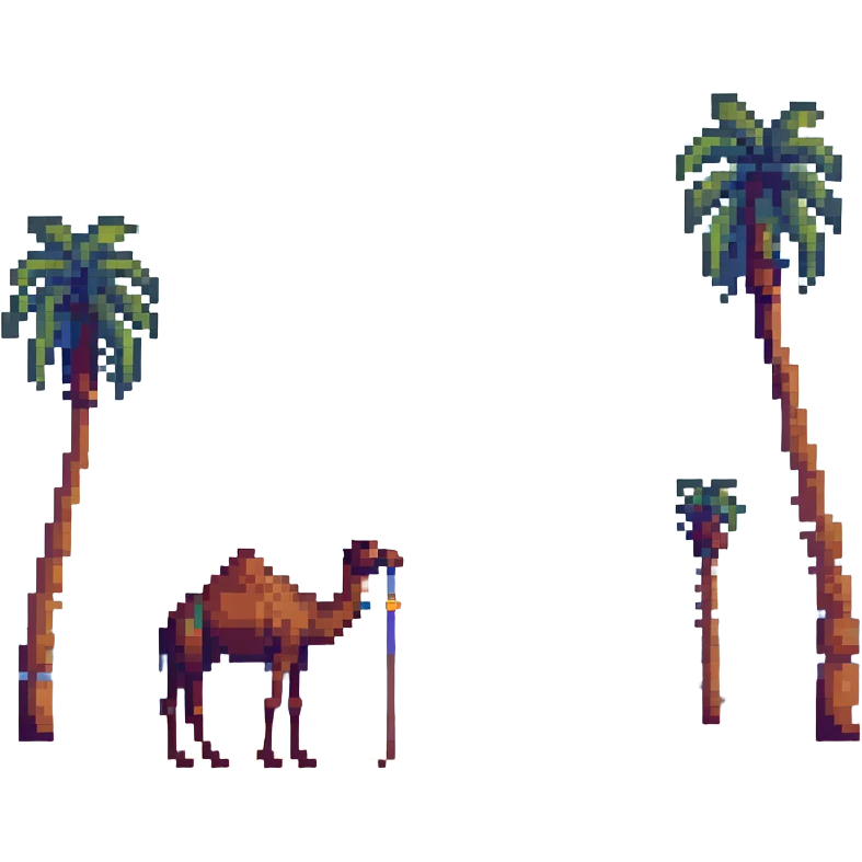Desert landscape with camel and palm trees, Saudi Arabia emoji
