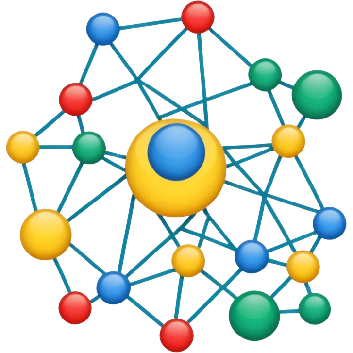 Several different symbols (graph, drawing, abstract form) connected by thin lines into a single structure that emphasizes interaction. emoji