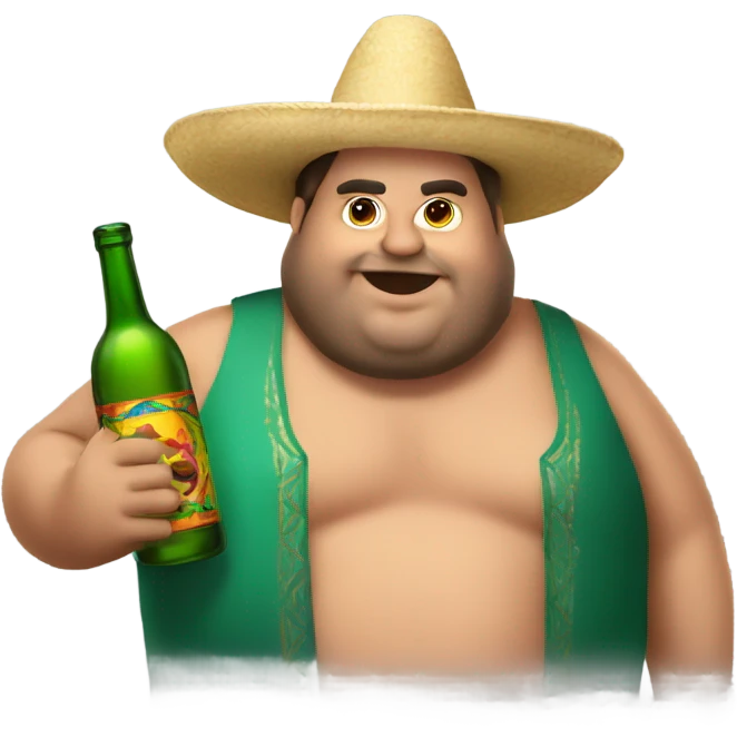 Fat guy in sombrero holding two glass bottles  emoji